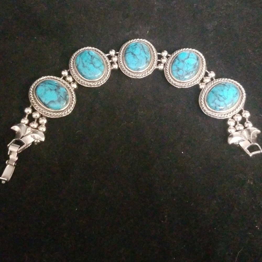 Goldette signed faux Turquoise Bracelet